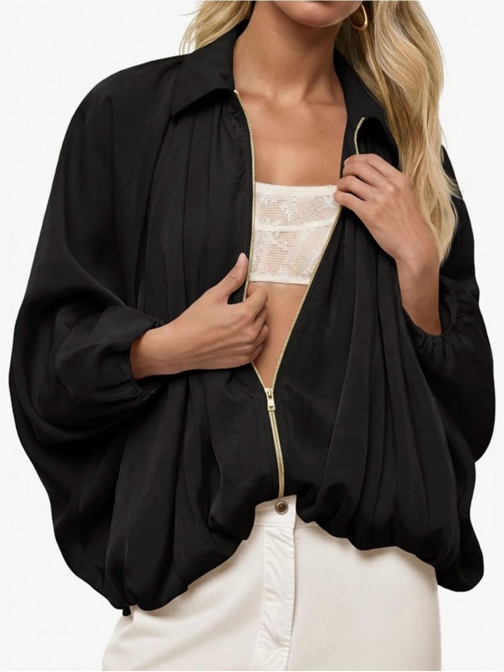Black Bomber Jacket with Gold Zip